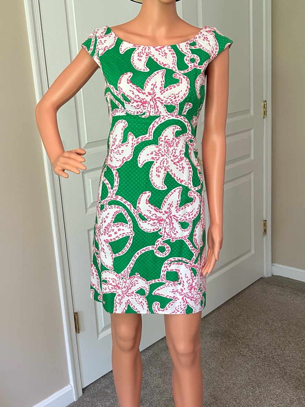 Lilly Pulitzer Green Dress with White & Pink Floral Print